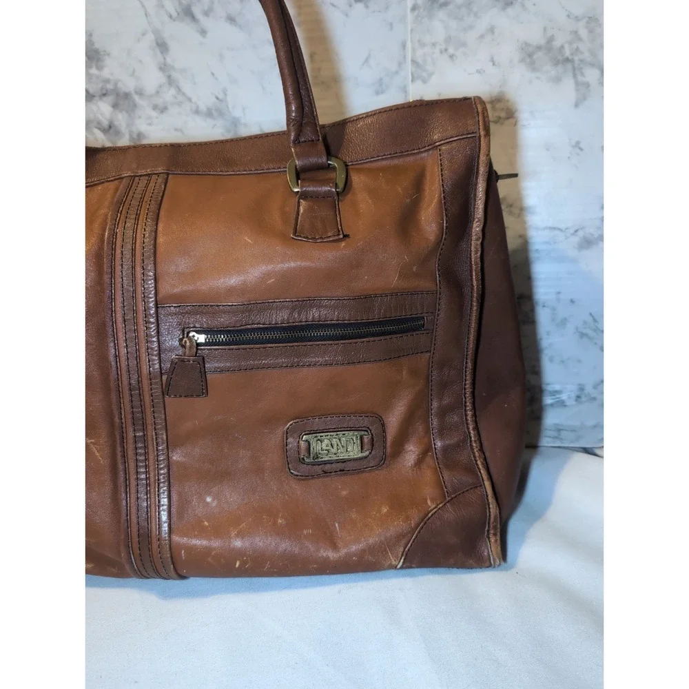 Vintage LAND Brand Brown Leather Duffel Overnight Briefcase Bag 18